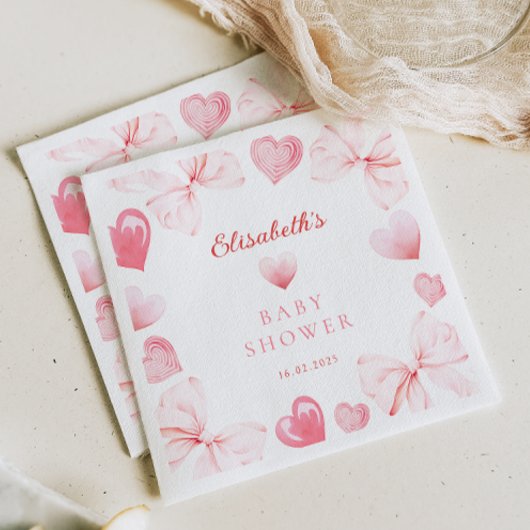 リトルスウィートピンクボウ赤ちゃんシャワー スタンダードカクテルナプキン