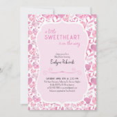 リトルスウィートピンクラブハートガールベビーシャワー 招待状 (正面)