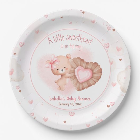 リトルスウィートピンクヴァレンティーンズベビーシャワー ペーパープレート (正面)