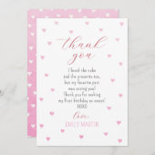 リトルスウィートピンク赤いハート1st誕生日 サンキューカード (正面/裏面)