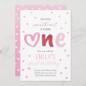 リトルスウィートピンク赤いハート1st誕生日 招待状 (正面/裏面)