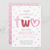 リトルスウィートピンク赤いハート2nd Birthday 招待状 (正面/裏面)