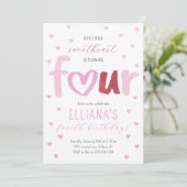 リトルスウィートピンク赤いハート4th誕生日 招待状 (スタンド正面)