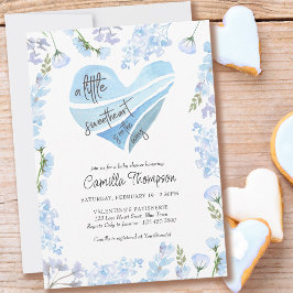 リトルスウィートブルーハート花赤ちゃんシャワー 招待状