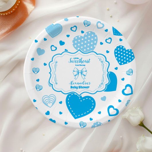 リトルスウィートブルーバレンタインボーイベビーシャワー ペーパープレート