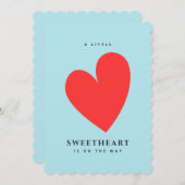 リトルスウィートブルーベビーシャワーハート 招待状 (正面/裏面)