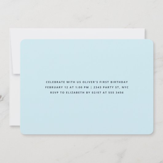 リトルスウィートボーイモダンファースト誕生日 招待状 (裏面)