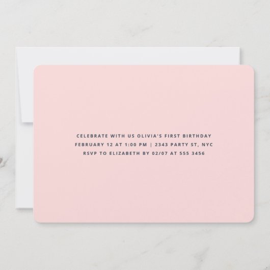 リトルスウィートミニマリストガールファースト誕生日 招待状 (裏面)