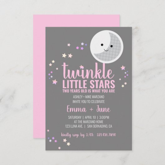 リトルスターズガールツインズ第2誕生日パーティー 招待状 (正面/裏面)