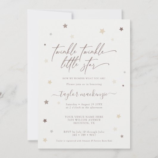リトルスター ニュートラル ベビーシャワー 招待状 (正面)