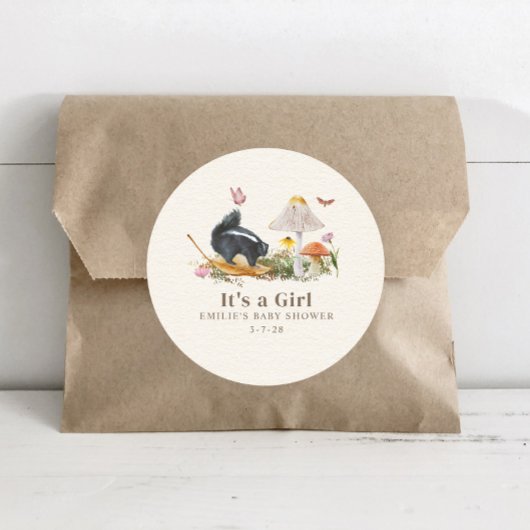 リトルスティンカーウッドランドスカンクガールベビーシャワー ラウンドシール