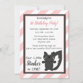 リトルスティンカーピンクストライプ誕生日スカンクファースト 招待状 (正面)