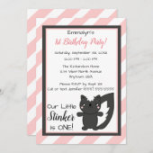 リトルスティンカーピンクストライプ誕生日スカンクファースト 招待状 (正面/裏面)