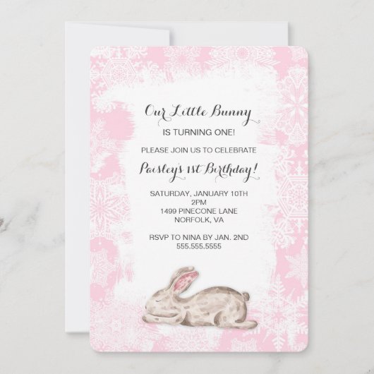 リトルスノーバニーウィンターバースデーパーティー招待状 招待状 (正面)
