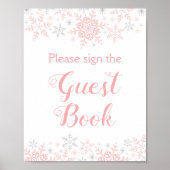 リトルスノーフレークガールベビーシャワーゲストブックサイン ポスター (正面)