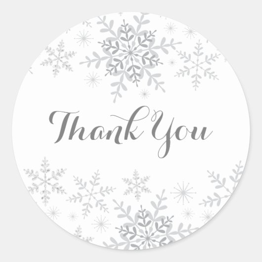 リトルスノーフレークシルバーグリッターベビーシャワー ラウンドシール (正面)