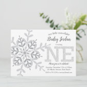 リトルスノーフレークシルバーグリッター1st誕生日 招待状 (スタンド正面)