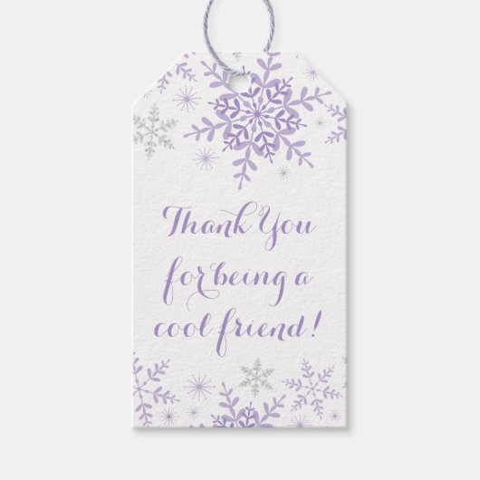 リトルスノーフレークパープルシルバーグリッター誕生日 ギフトタグ (正面)