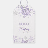 リトルスノーフレークパープルシルバーグリッター誕生日 ギフトタグ (裏面)