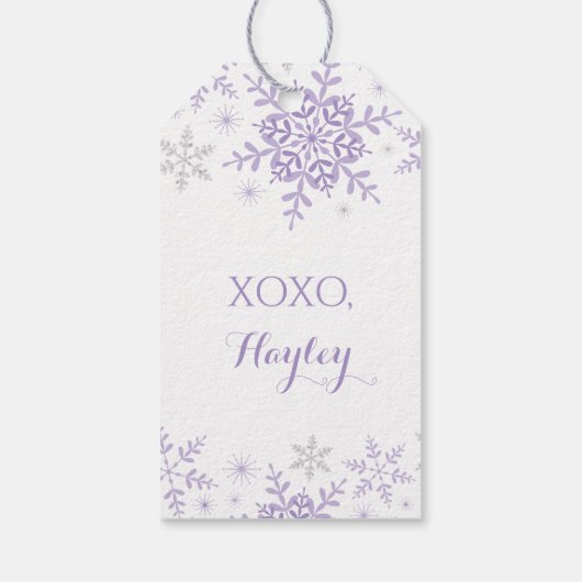 リトルスノーフレークパープルシルバーグリッター誕生日 ギフトタグ (裏面)