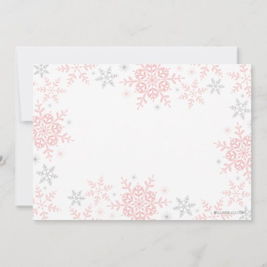 リトルスノーフレークピンクシルバーグリッターベビーシャワー 招待状 (裏面)