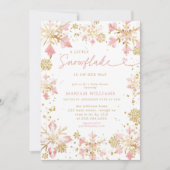 リトルスノーフレークピンク金ゴールドガールベビーシャワー 招待状 (正面)