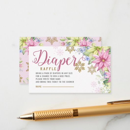 リトルスノーフレークフローラおむつラッフルベビーシャワー エンクロージャーカード (正面/裏面インサイチュ)