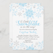 リトルスノーフレークベイビーボーイシャワー ブルーシルバー 招待状 (正面/裏面)