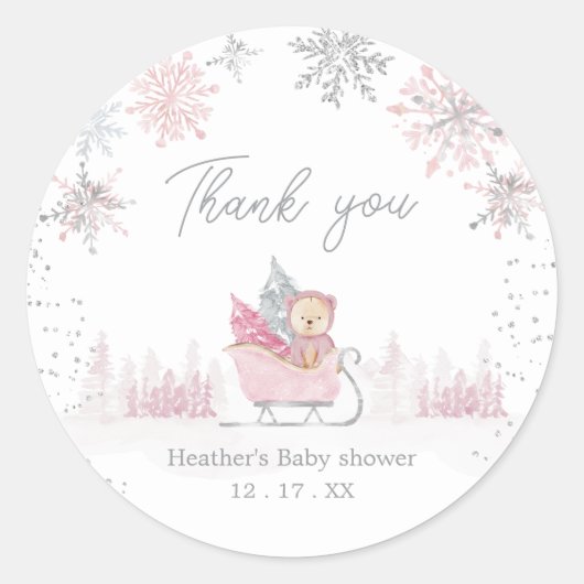リトルスノーフレークベビーシャワーゲストのお願い ラウンドシール (正面)