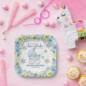 リトルスノーフレーク冬のフローラブルーベビーシャワー ペーパープレート (パーティー)