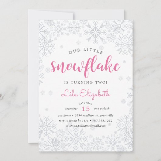 リトルスノーフレーク子供の誕生日パーティの招待状 招待状 (正面)