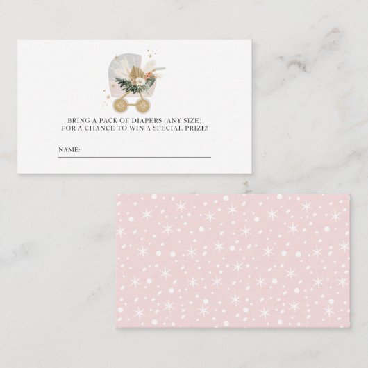 リトルスノーフレーク赤ちゃんシャワーおむつラッフルチケット プレイスカード (正面/裏面)