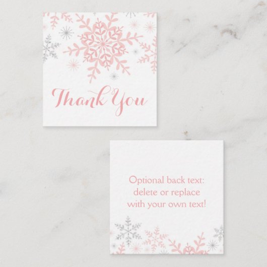 リトルスノーフレーク赤ちゃんシャワーメッセージカードピンクシルバー スクエア名刺 (正面/裏面)