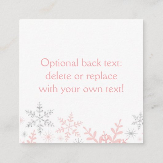 リトルスノーフレーク赤ちゃんシャワーメッセージカードピンクシルバー スクエア名刺 (裏面)