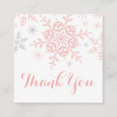 リトルスノーフレーク赤ちゃんシャワーメッセージカードピンクシルバー スクエア名刺 (正面)