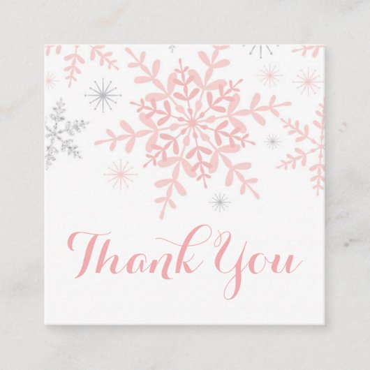 リトルスノーフレーク赤ちゃんシャワーメッセージカードピンクシルバー スクエア名刺 (正面)