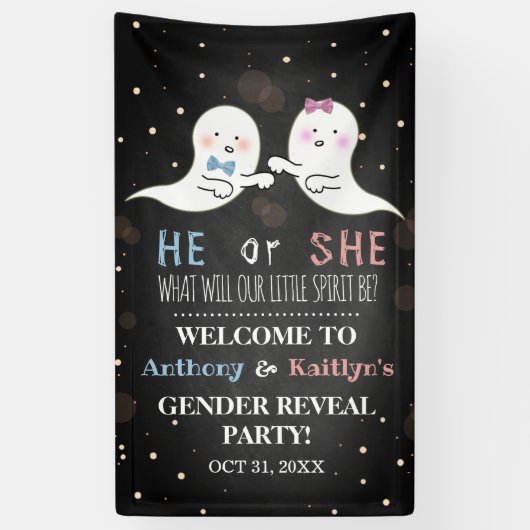 リトルスピリットのハロウィーン幽霊たちジェンダーがパーティーを明かす 横断幕 (縦)