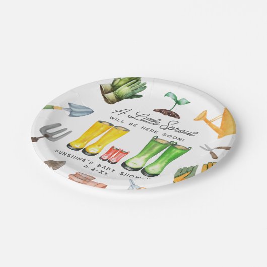 リトルスプラウト赤いレインブーツガーデン赤ちゃんシャワー ペーパープレート (アングル)