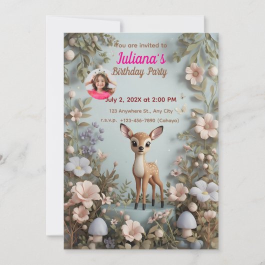 リトルスポッテッドディアウッドランド誕生日招待状- 招待状 (正面)