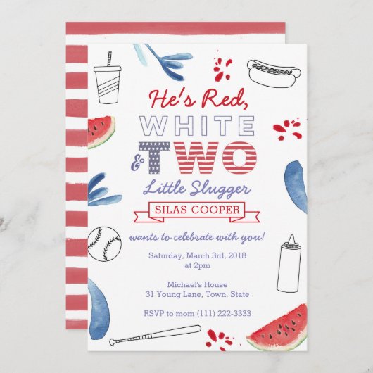 リトルスラッガーベースボールセカンドバースデー招待状 招待状 (正面/裏面)