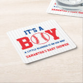 リトルスラッガー野球少年の赤ちゃんシャワー スクエアペーパーコースター (アングル)