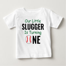 リトルスラッガー野球1歳の誕生日 ベビーTシャツ