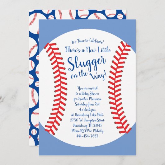 リトルスラッガー ベースボール ベイビー シャワー スポーツ ボーイ 招待状 (正面/裏面)