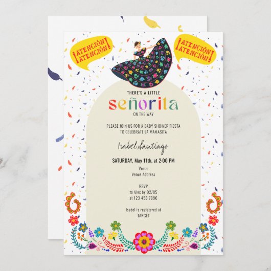 リトルセニョリタオンザウェイフェスタベイビーシャワー 招待状 (正面/裏面)
