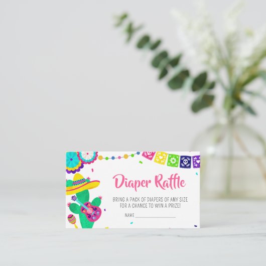 リトルセノリタフィエスタベビーシャワーおむつラッフル エンクロージャーカード (スタンド正面)