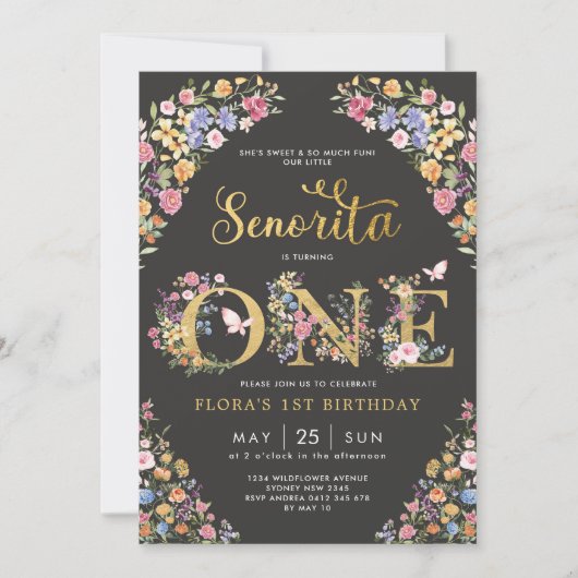 リトルセノリタフィエスタワイルドフラワー1st誕生日 招待状 (正面)