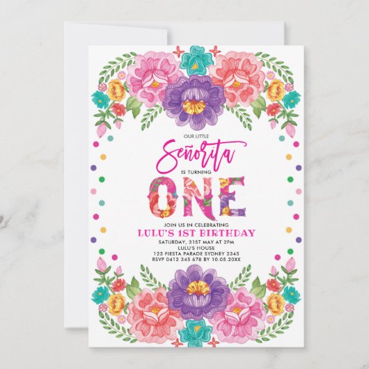 リトルセノリタメキシコフィエスタフローラ1歳誕生日 招待状 (正面)
