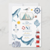 リトルセーラーシーホエールライトハウス1st誕生日 招待状 (正面)