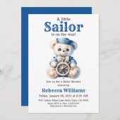 リトルセーラーブルー航海のベアーボーイ赤ちゃんシャワー 招待状 (正面/裏面)
