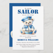 リトルセーラーブルー航海のベアーボーイ赤ちゃんシャワー 招待状 (正面/裏面)